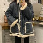 Loose-fit Fleece-lined Pocket Jacket Gray - One Size