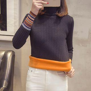 Fleece-lined Turtleneck Knit Top