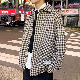 Front Pocket Gingham Button Jacket