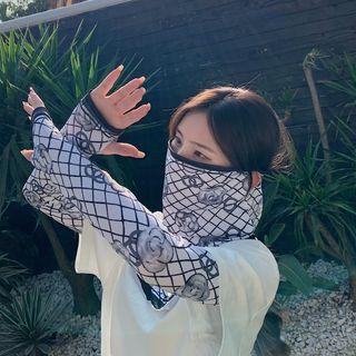 Set: Rose Sun Protection Arm Sleeve + Face Mask White - One Size