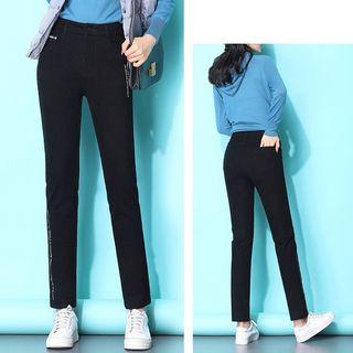 Lettering Corduroy Straight-cut Pants