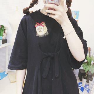 Elbow-sleeve Dog Embroidery Dress