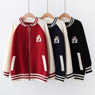 Numbering Zip-up Knit Jacket