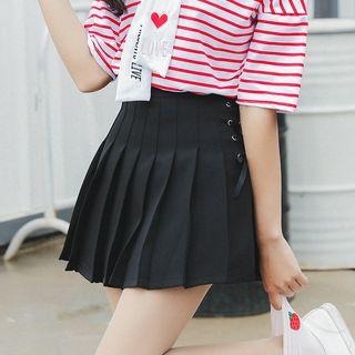 Lace Up Accordion Mini Skirt