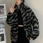 Zebra Print Zip-up Fleece Jacket