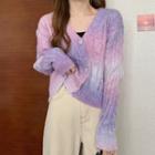 Tie-dye Colored Drop Shoulder Cardigan Pink - One Size