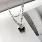 Butterfly Layered Necklace Black - One Size