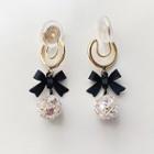 Bow Rhinestone Alloy Dangle Earring 1 Pair - Clip On Earring - Black - One Size