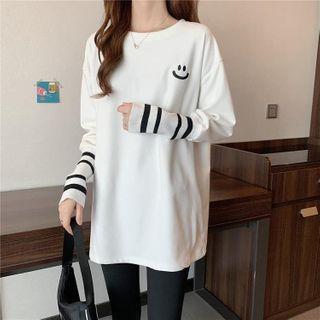 Long-sleeve Two Tone Knit Panel T-shirt