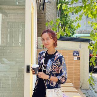 3/4-sleeve Pattern Zip-up Jacket