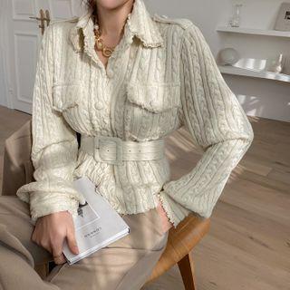 Epaulet Cable-knit Shirt With Belt