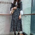 Long-sleeve Lace Collared Midi Dress As Shown In Figure - One Size