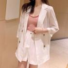 Double-breasted Blazer / Ruffled Camisole Top / Wide Leg Shorts