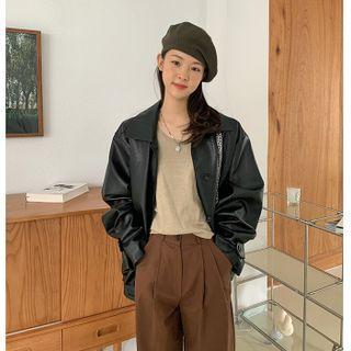 Band-hem Faux-leather Jacket