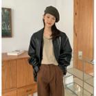 Band-hem Faux-leather Jacket