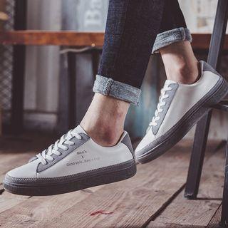 Genuine Leather Lettering Color Panel Sneakers