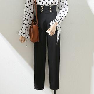 High-waist Plain Cropped Shift Harem Pants