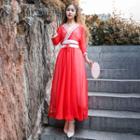 Set: Slipdress + Striped 3/4-sleeve Traditional Chinese A-line Dress