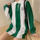 Color-block Striped Long-sleeve Polo-shirt As Figure - One Size