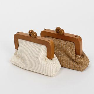 Snap-button Raffia Shoulder Bag