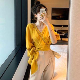 Bow 3/4-sleeve Blouse / Crop Harem Pants