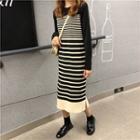 Long-sleeve Midi Striped Straight-fit Dress