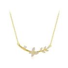 925 Sterling Silver Plated Gold Fashion Elegant Butterfly Necklace With Cubic Zirconia Golden - One Size