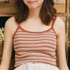 Spaghetti Strap Striped Knit Top Stripe - Coffee - One Size