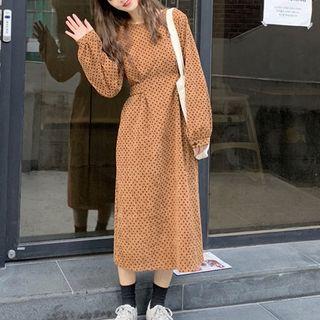 Long-sleeve Dotted Corduroy Midi A-line Dress