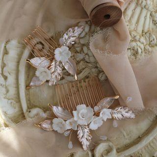 Flower Ceramic Faux Crystal Wedding Hair Comb