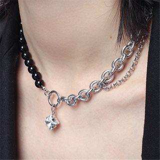 Square Rhinestone Pendant Alloy Choker Silver & Black - One Size