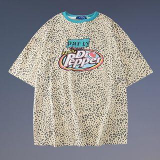 Short-sleeve Leopard Letter Print T-shirt