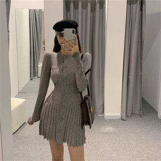 Ribbed Buttoned Mini Knit Dress