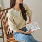 Puff-sleeve Contrast-collar T-shirt