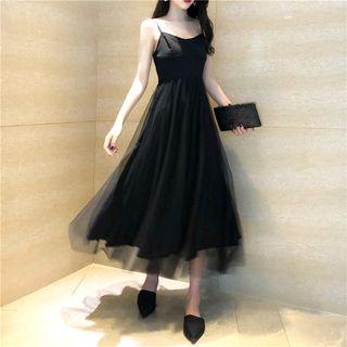 Mesh Sleeveless Dress Black - One Size