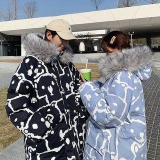 Bear Printed Furry Hooded Jacket