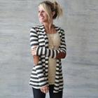 Elbow-patch Striped Open-front Jacket