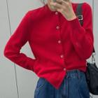 Knitted Crew-neck Cardigan Red - One Size