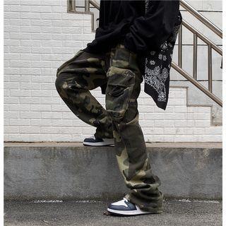 Camo Print Straight Leg Cargo Pants