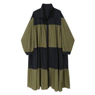 Two-tone Tiered Midi A-line Shirtdress As Shown In Figure - One Size