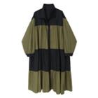 Two-tone Tiered Midi A-line Shirtdress As Shown In Figure - One Size