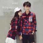 Couple Long-sleeve Lettering Plaid Shirt