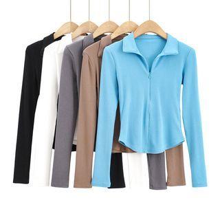 Long-sleeve Zip Neck T-shirt