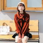 Mock-neck Letter Embroidered Pullover With Scarf