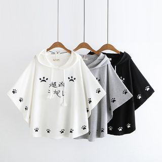 Cape-sleeve Print Hoodie