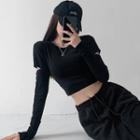 Long-sleeve Cutout-sleeve Slim-fit Cropped T-shirt