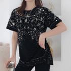 Short-sleeve Starry Print T-shirt Black - One Size