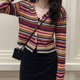 Striped Cardigan / Spaghetti Strap Mini Sheath Dress