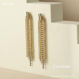 Rhinestone Fringed Stud Earring 1 Pair - Gold - One Size