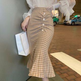 Ruffled Hem Midi Pencil Skirt